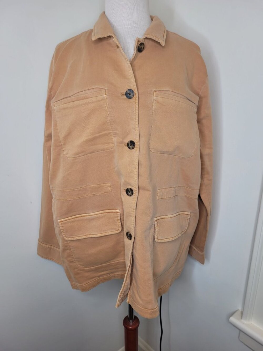 J. Jill Womens casual Modern Tweed Button-Up Tan Jacket L Cotton